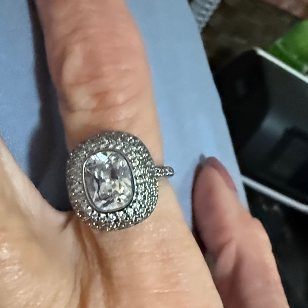 Hematite Cubic Zirconia Halo Cocktail Ring -